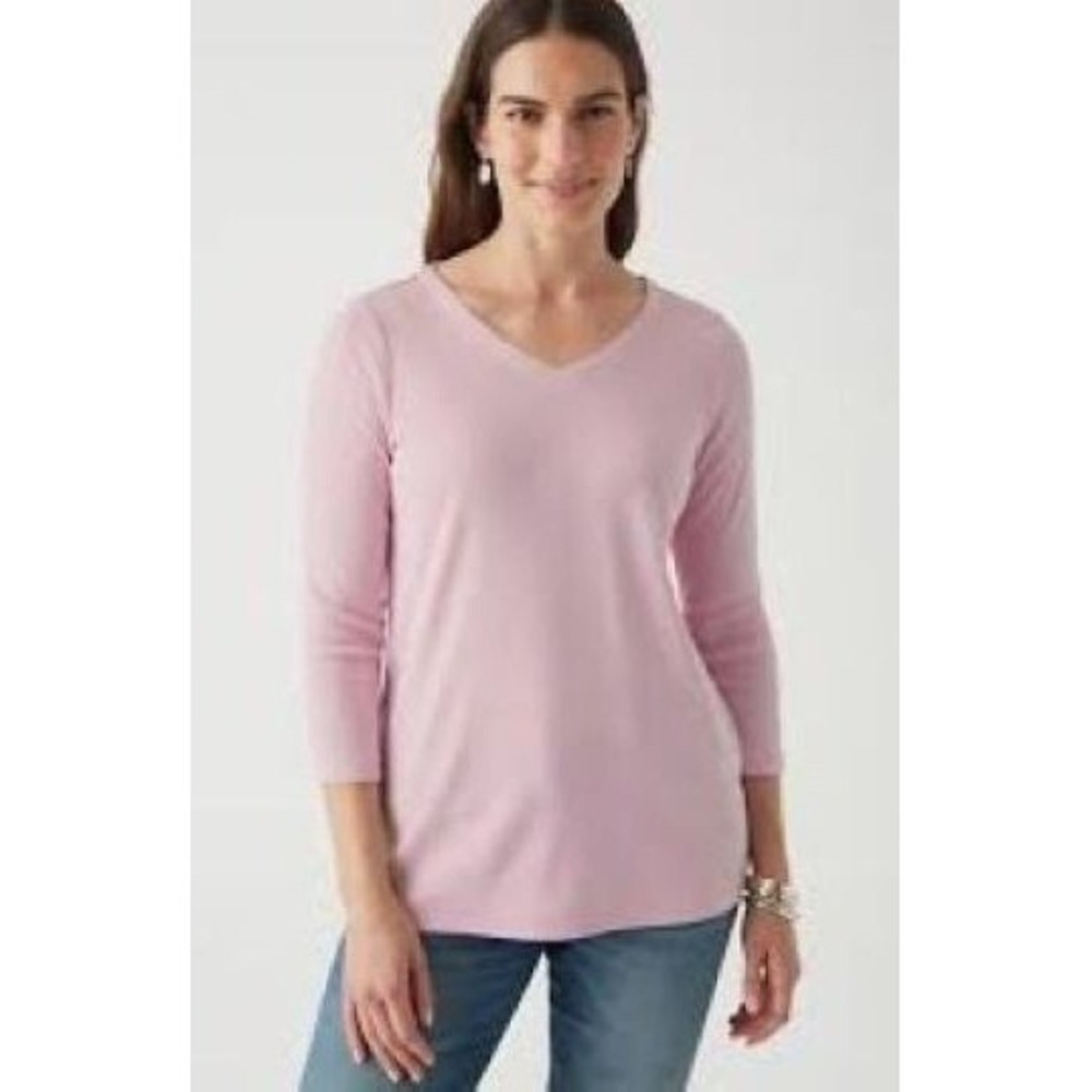 J.‎ Jill XS Petal Pink Pima Cotton Tunic Tee 3/4 Sleeve V-Neck Casual Feminine